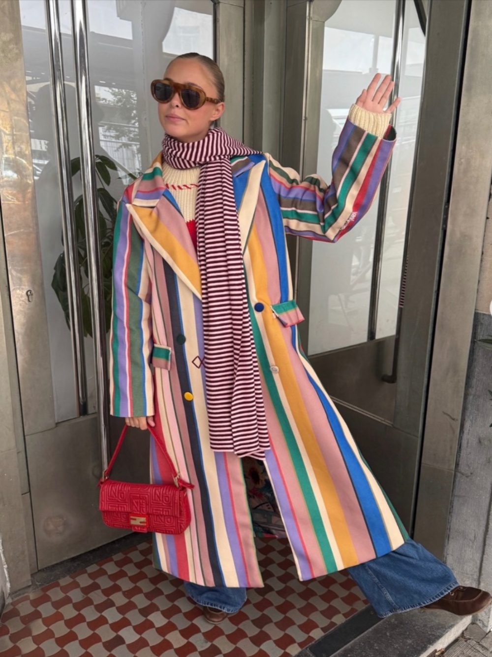 Colorful Striped Statement Long Coat – Size Medium